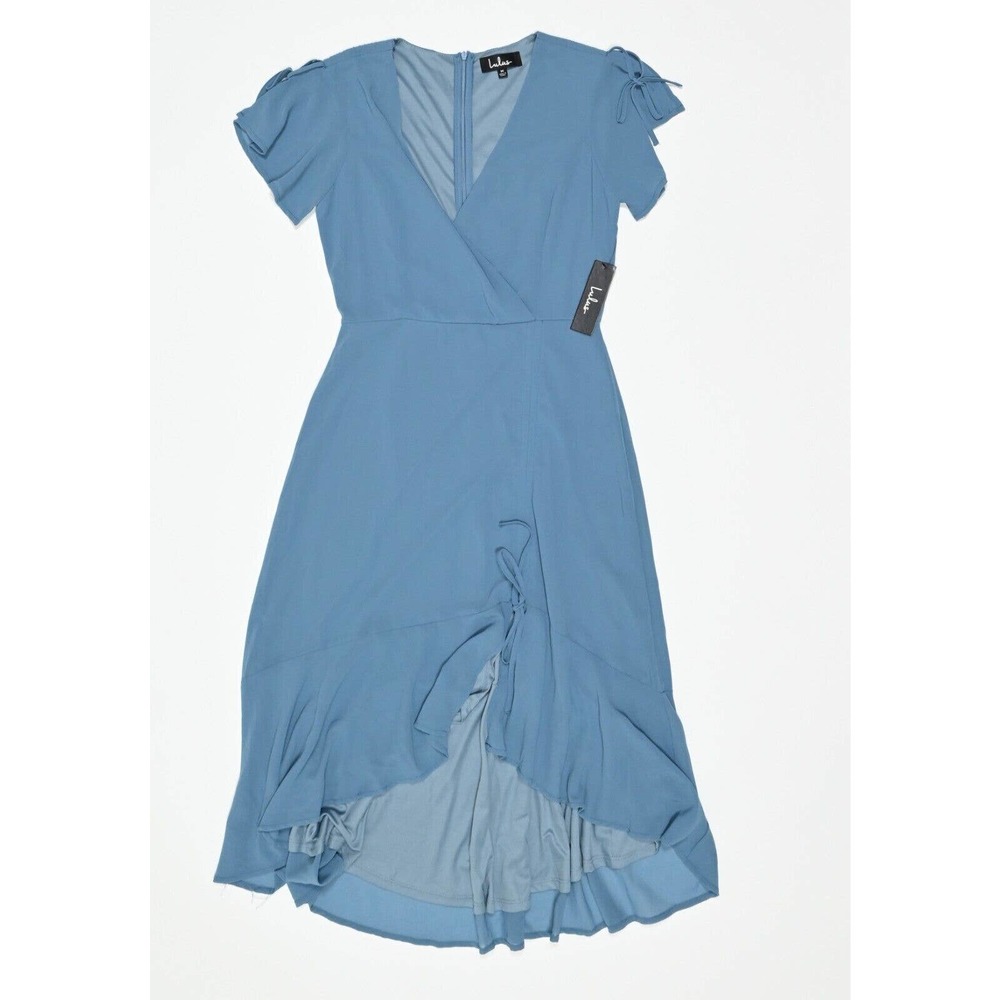 New Lulus Blue Chiffon High Low Cross Front Midi Dress